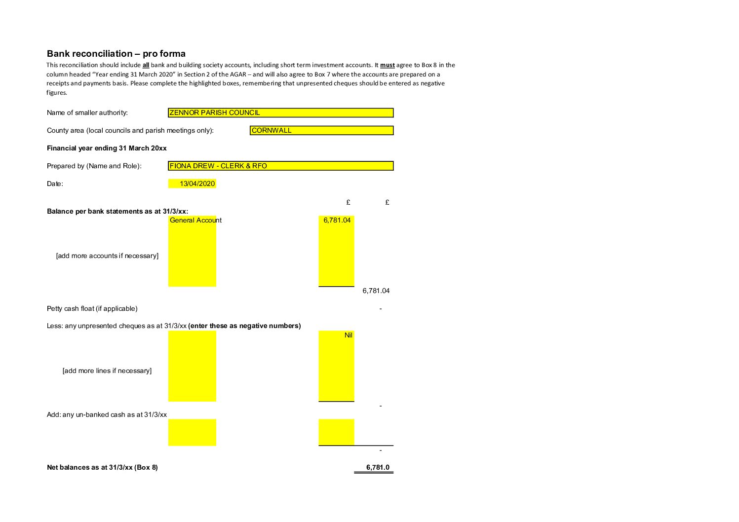 Bank Reconciliation 2019-20