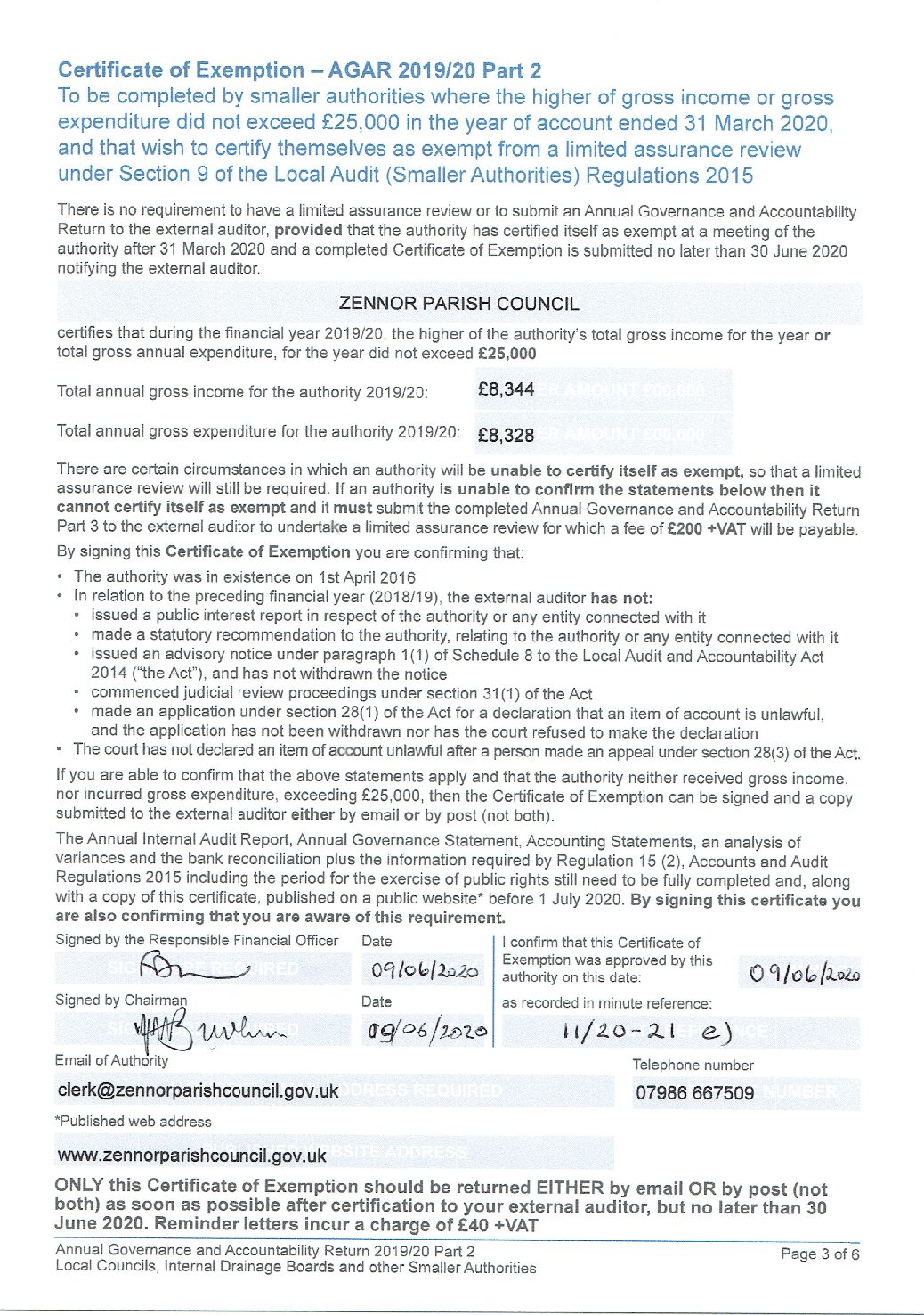 Certificate of Exemption 2019-20