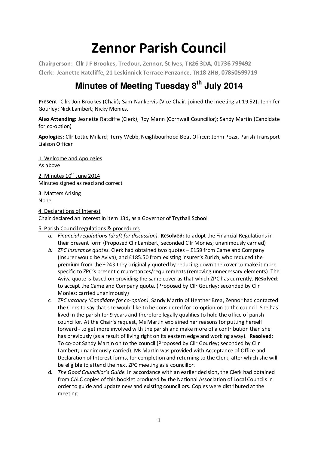 Minutes ZPC 08th July 2014