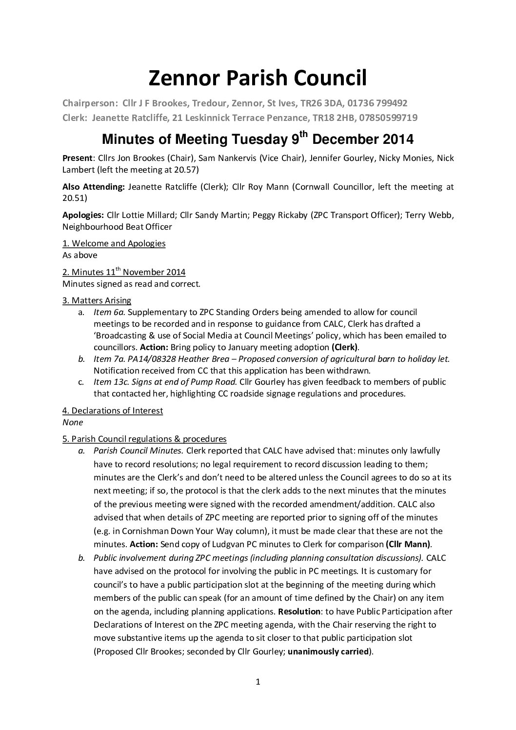 Minutes ZPC 09th December 2014