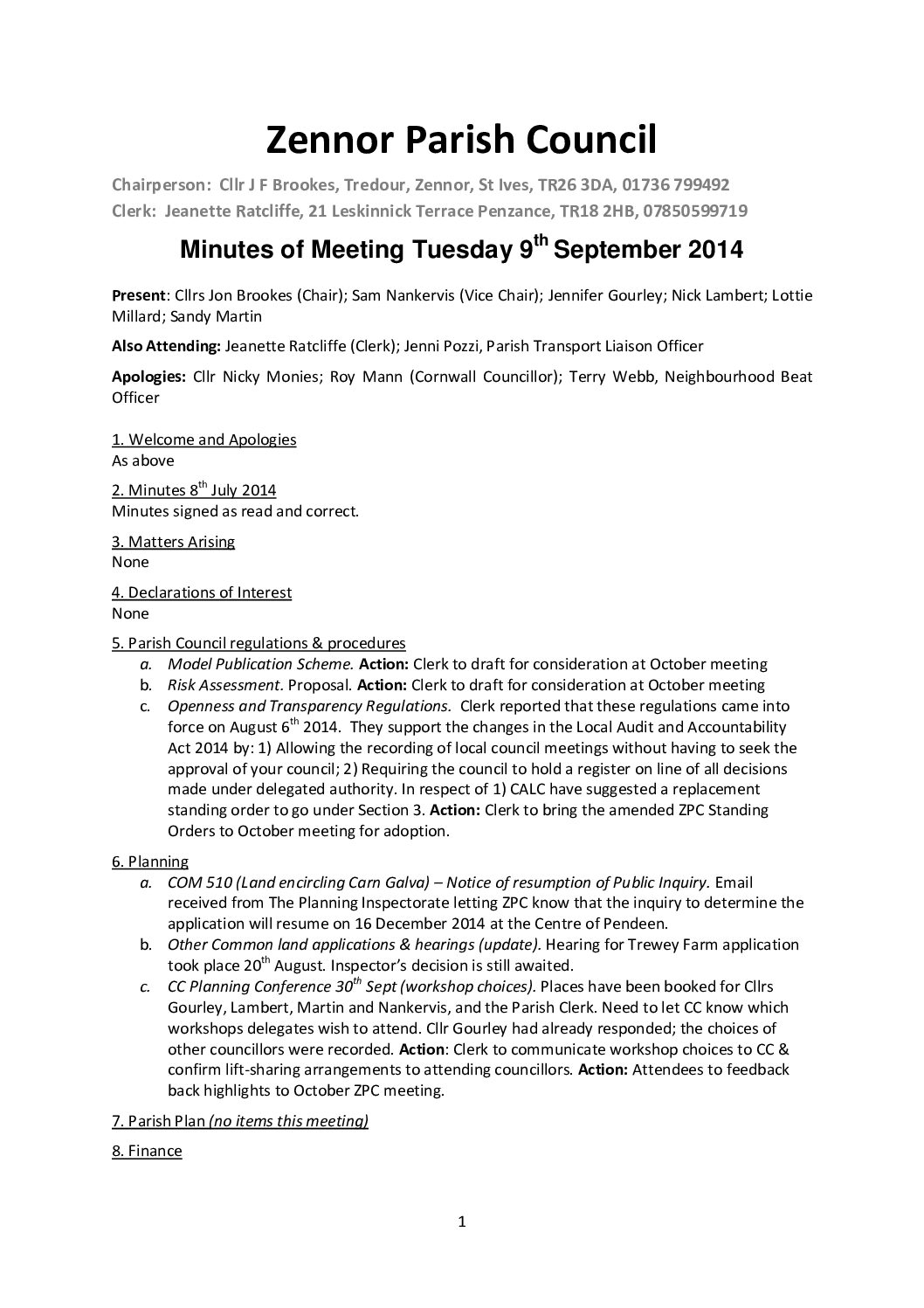 Minutes ZPC 09th September 2014
