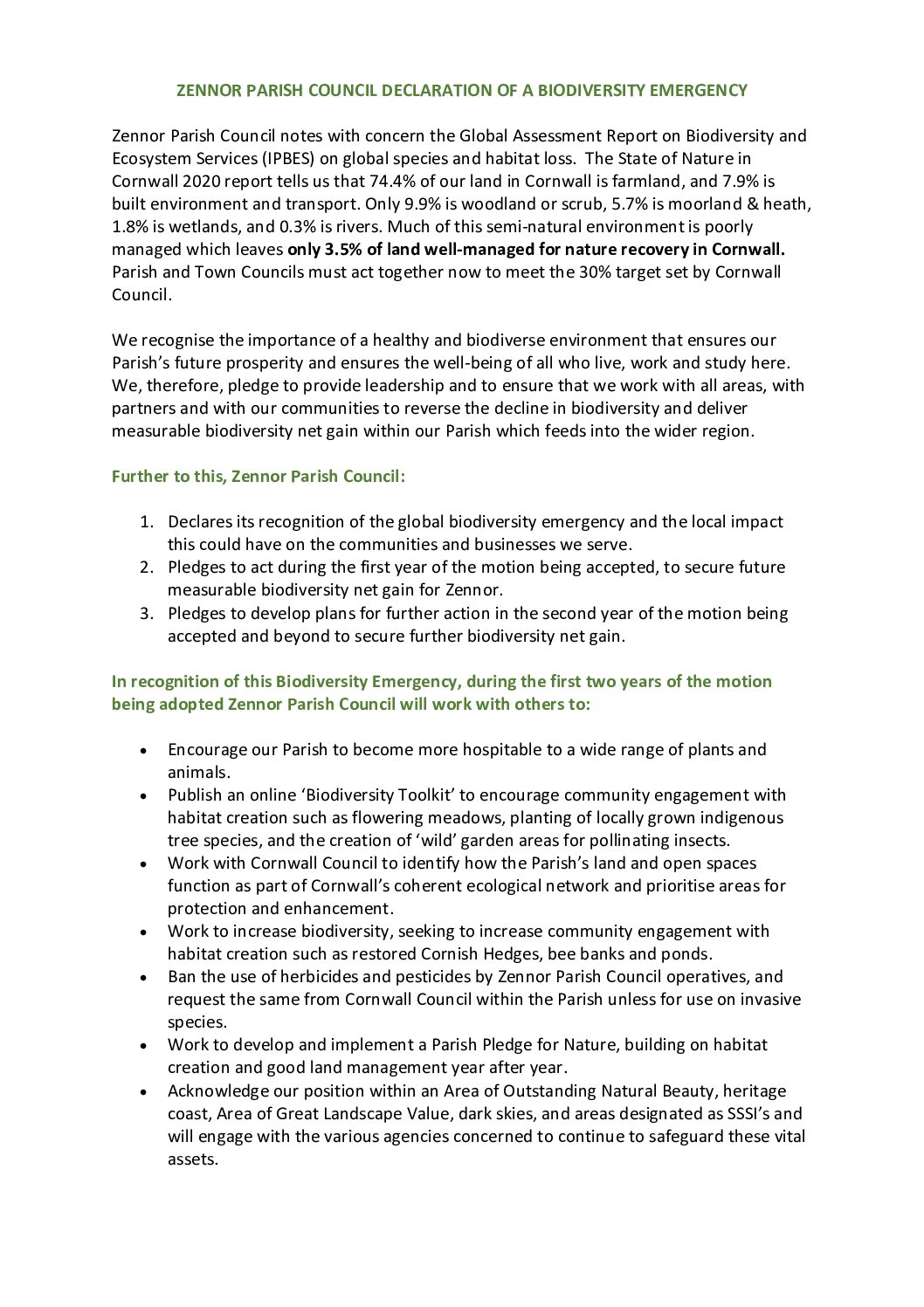 ZPC Declaration of a Biodiversity Emergency