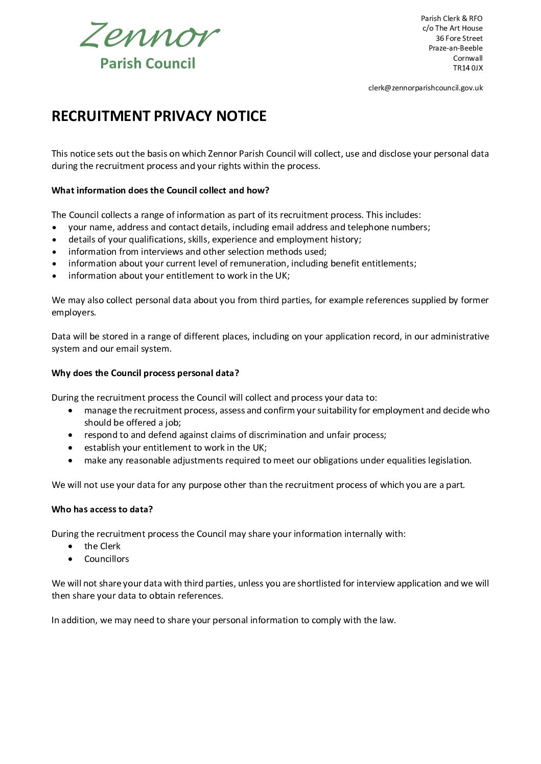 ZPC Recruitment Privacy Notice