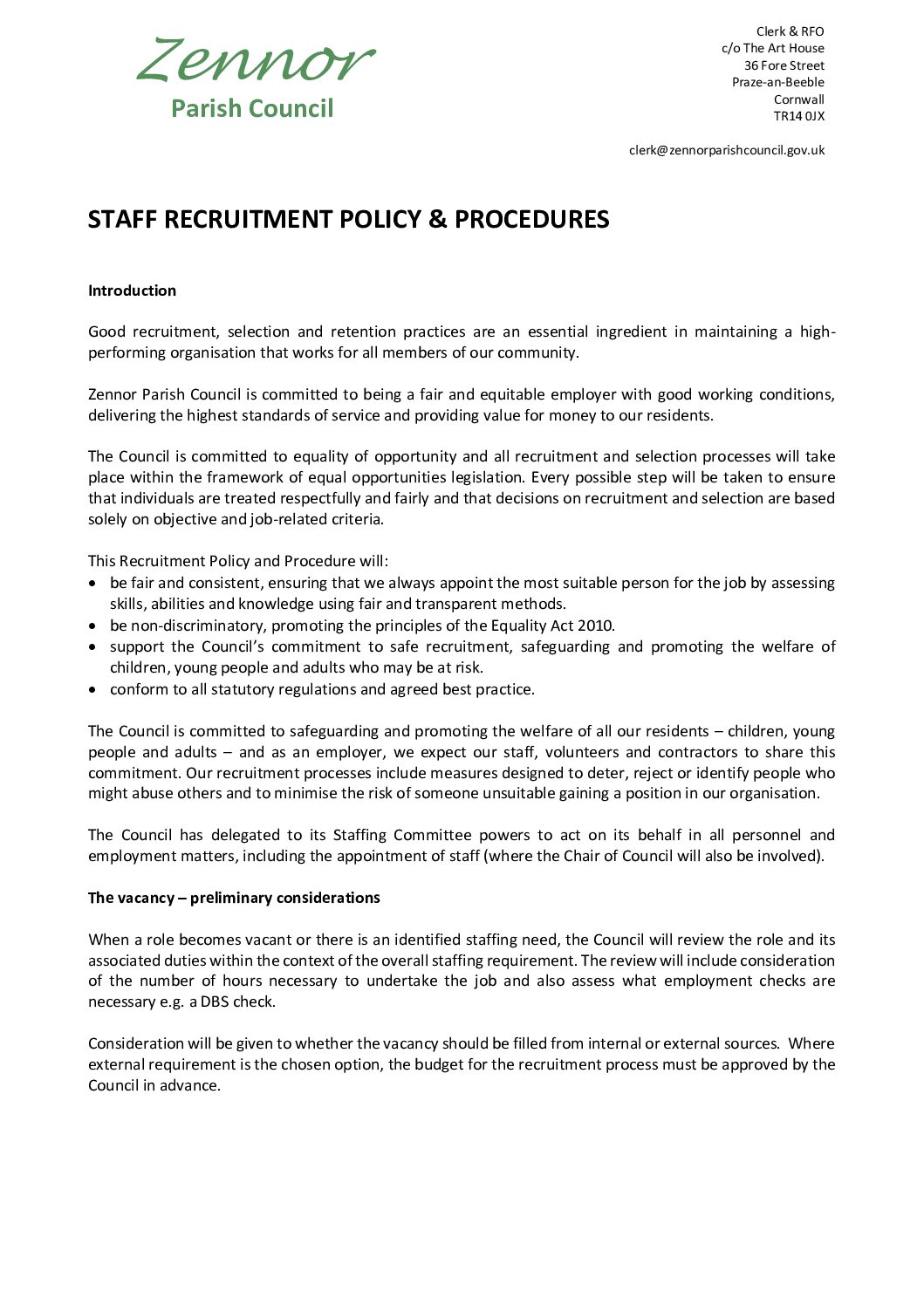 ZPC Staff Recruitment Policy & Procedures