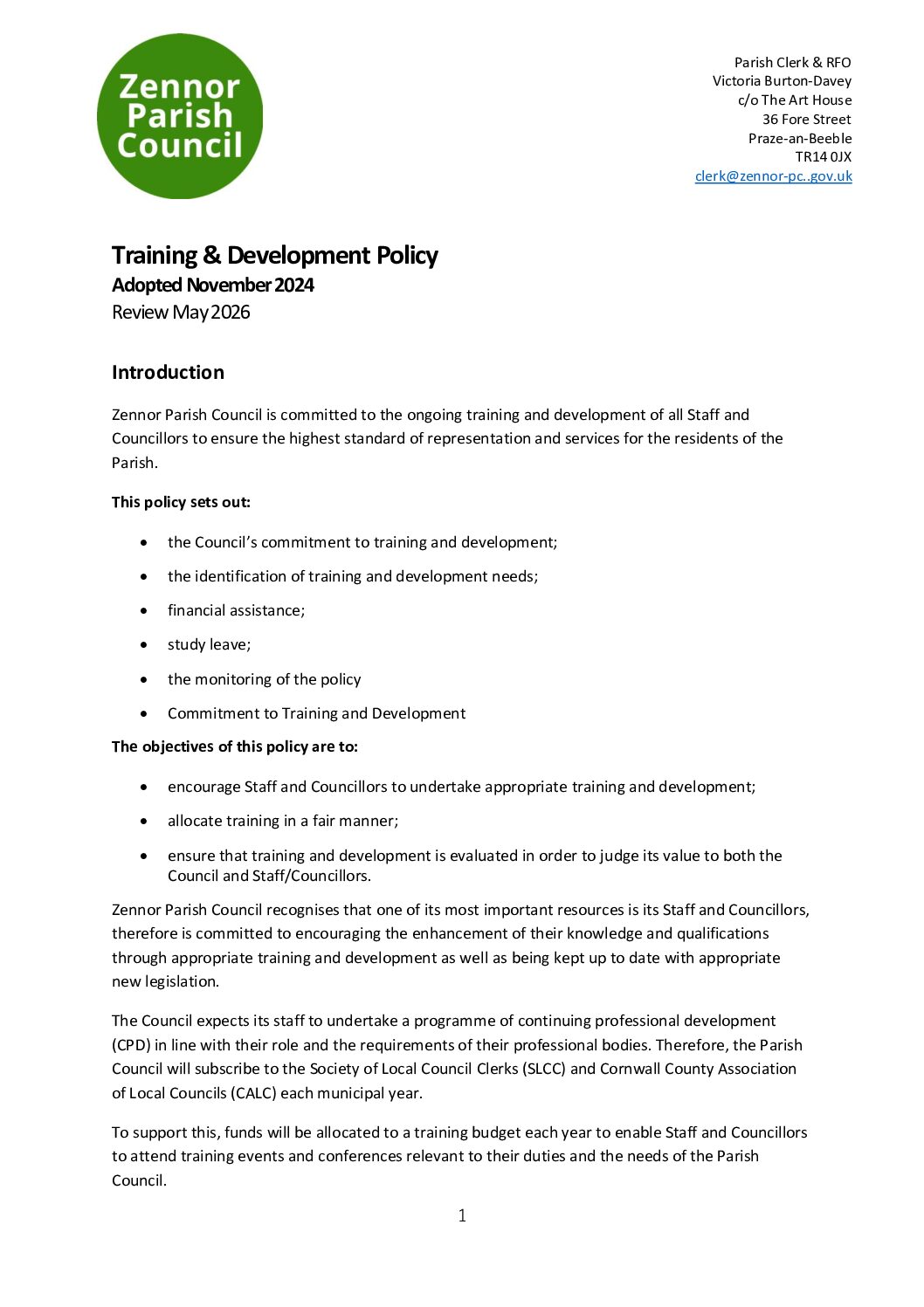 ZPC Training & Development Policy 2024