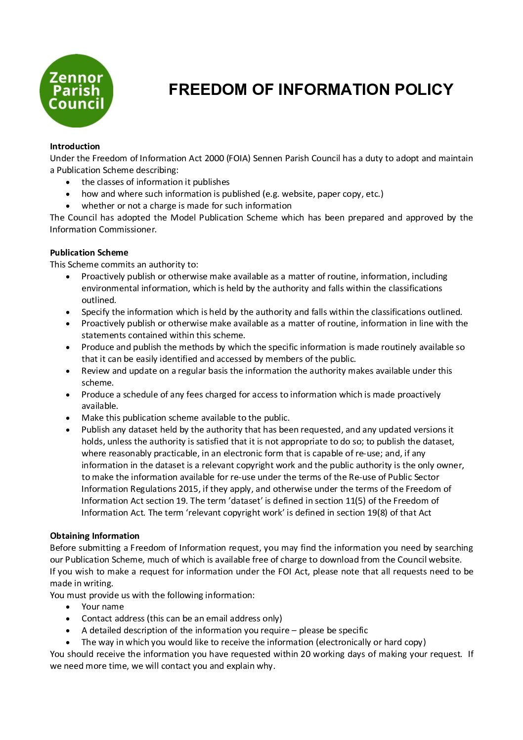 ZPC Freedom of Information Policy