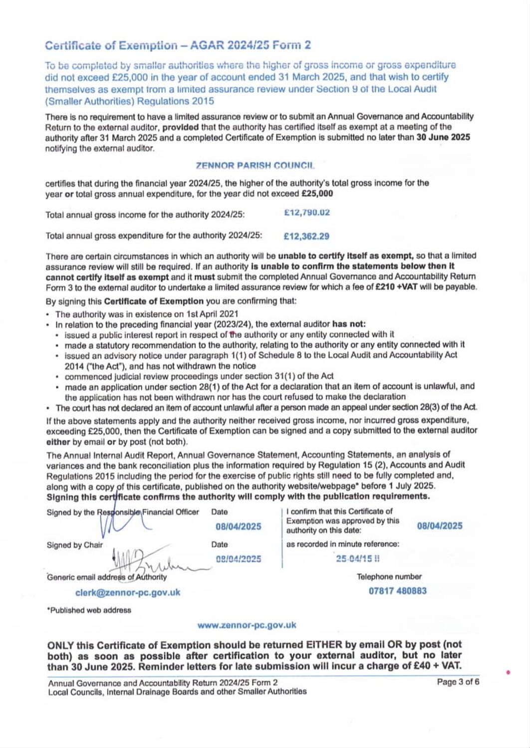 ZPC AGAR Certificate of Exemption 2024-25