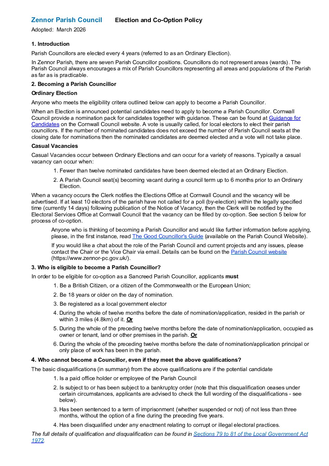 Election and Co-Option Policy – March 2026
