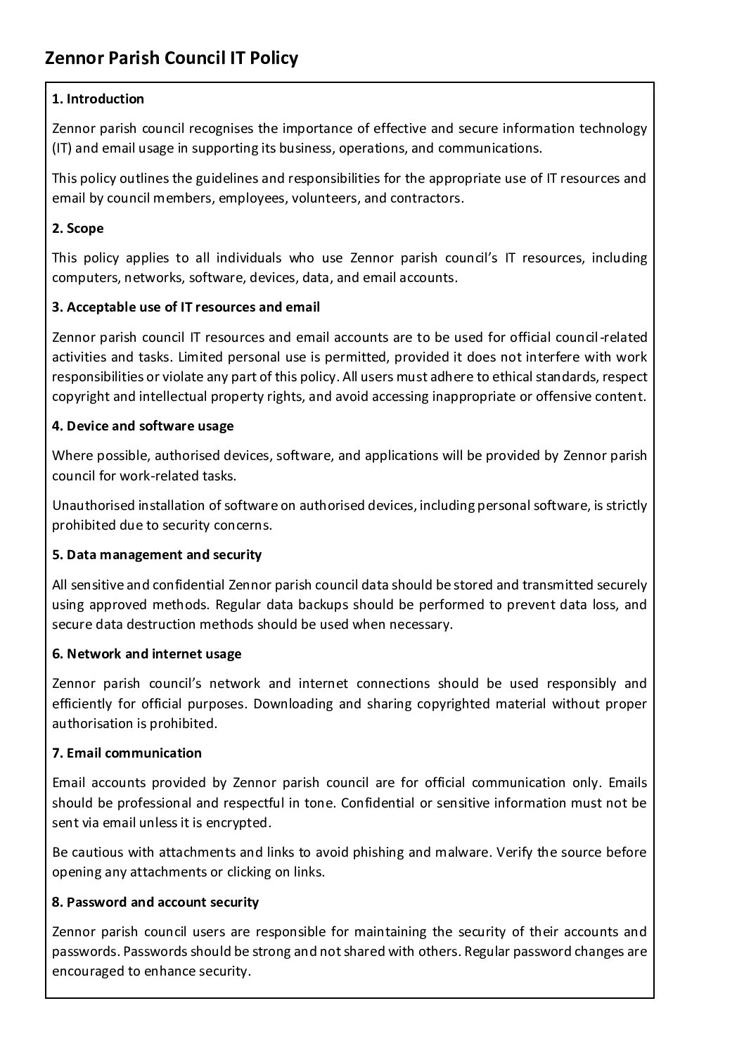 Zennor Parish Council IT Policy – November 2025
