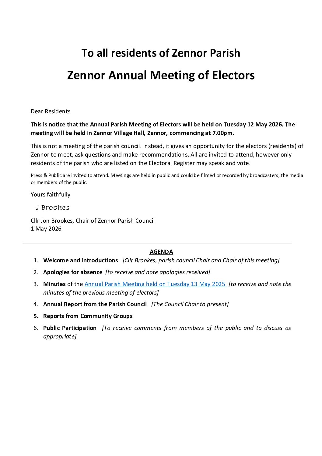 Agenda 120526 – Annual Electors Meeting